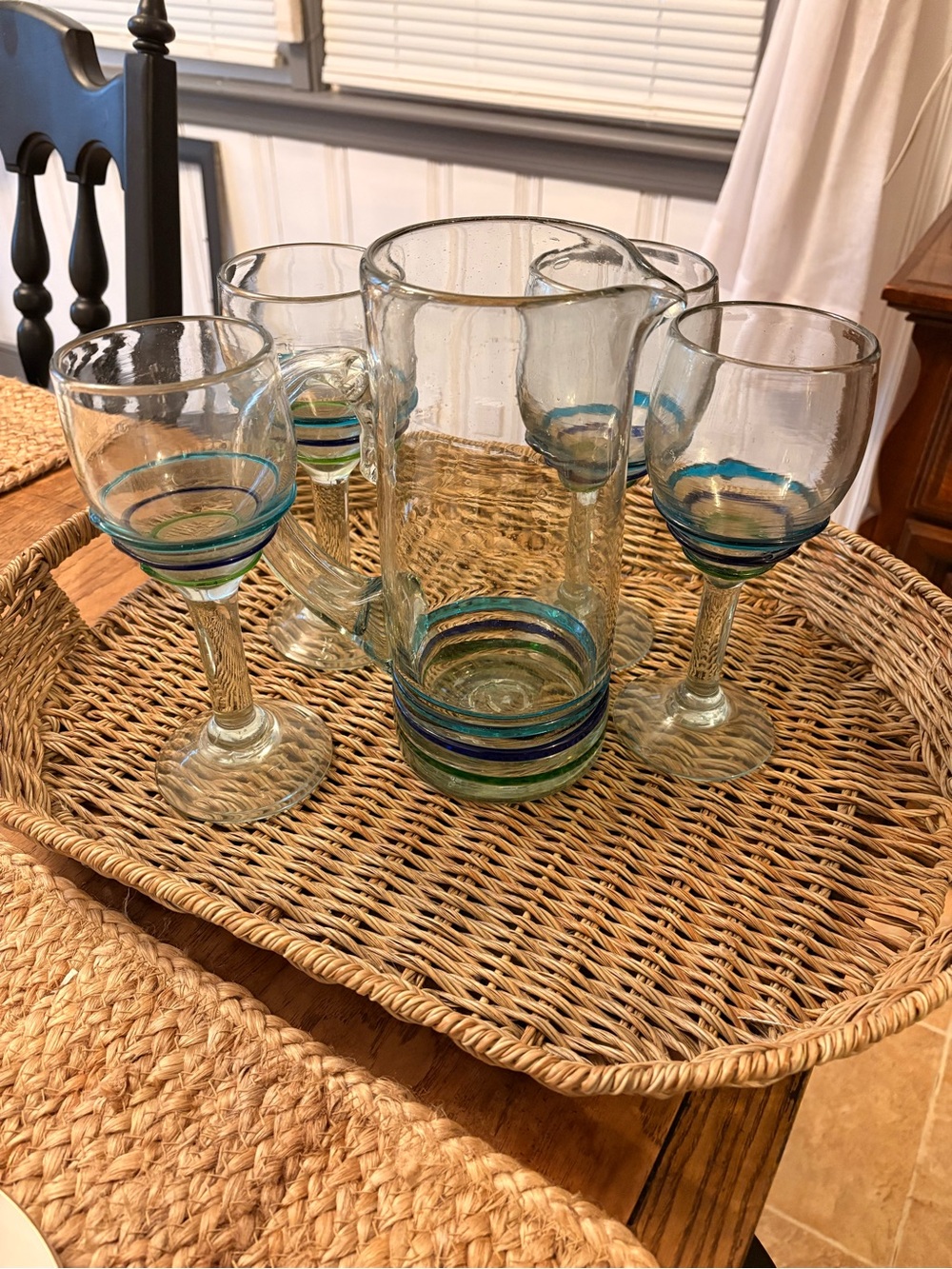 Pier 1 Glass Pitcher and Wine Glasses